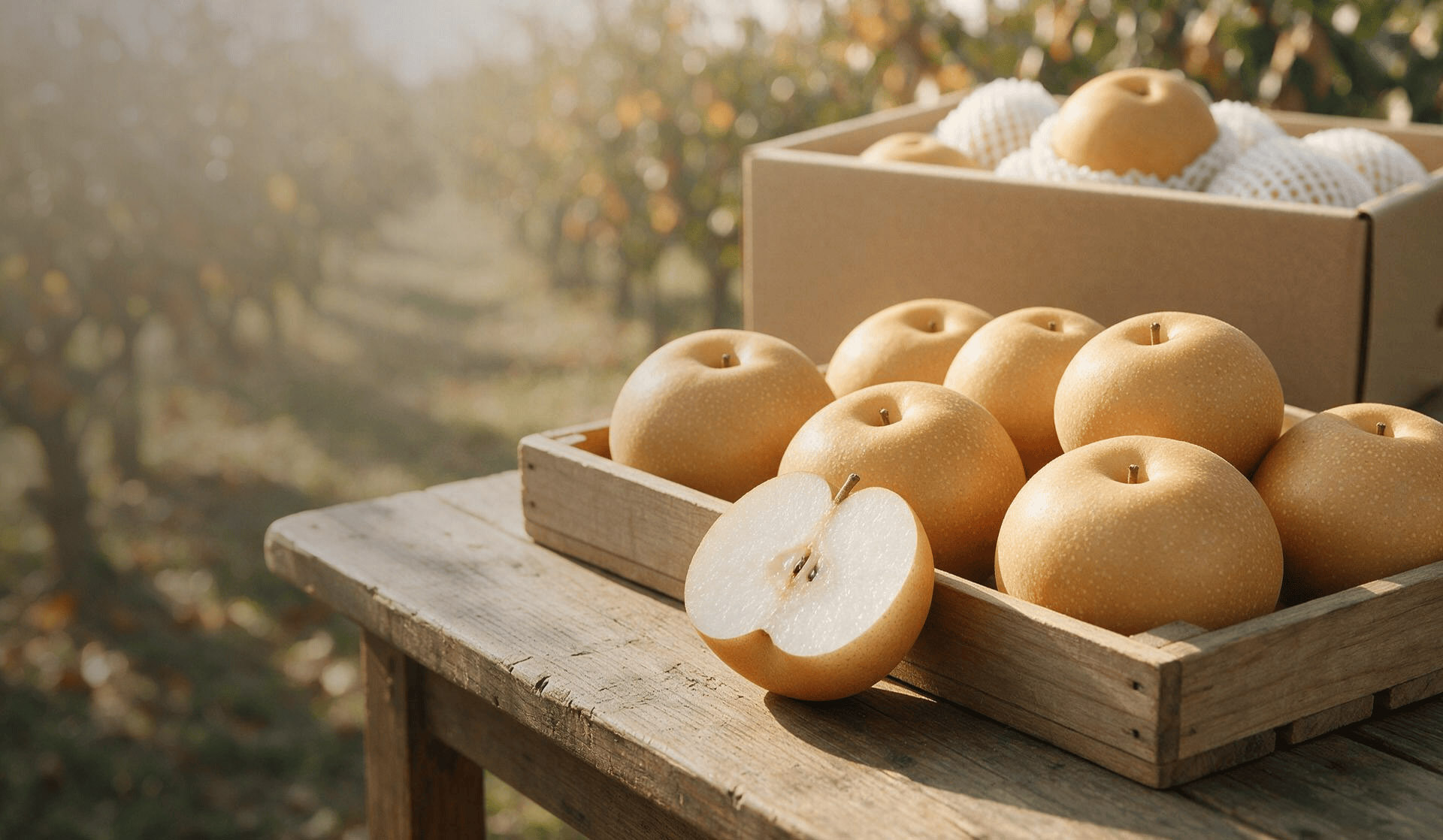 Autumn Moon Asian pears displayed in a U.S. supermarket
